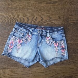Grace Women's Denim Shorts with Vibrant Embroidery Sz.27